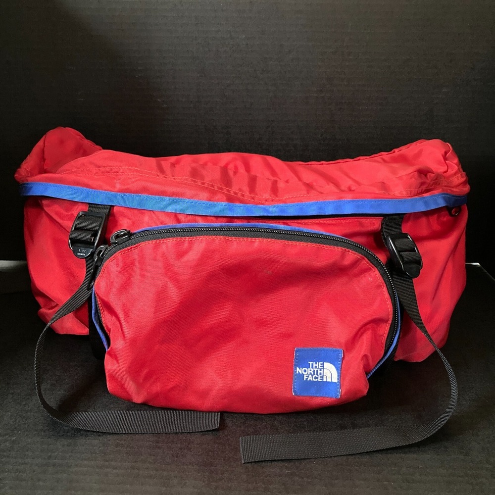 Vintage The North Face Large Nylon Waist Bag ,Fanny Pack,Red & Blue, Adjustable